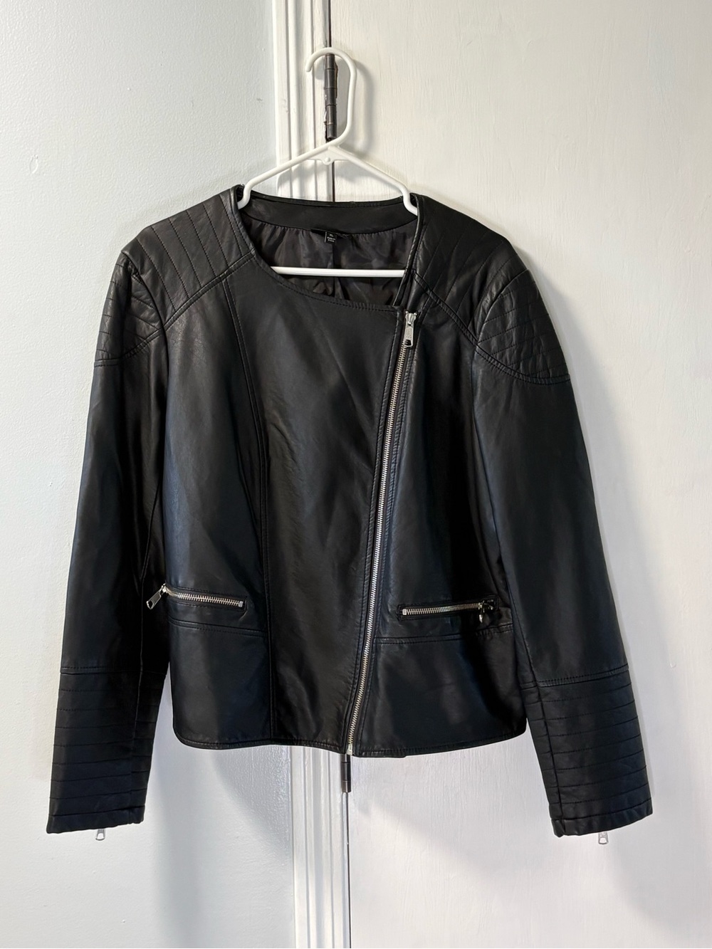 Apt. 9 Black Faux Leather Moto Jacket with Quilted Shoulders